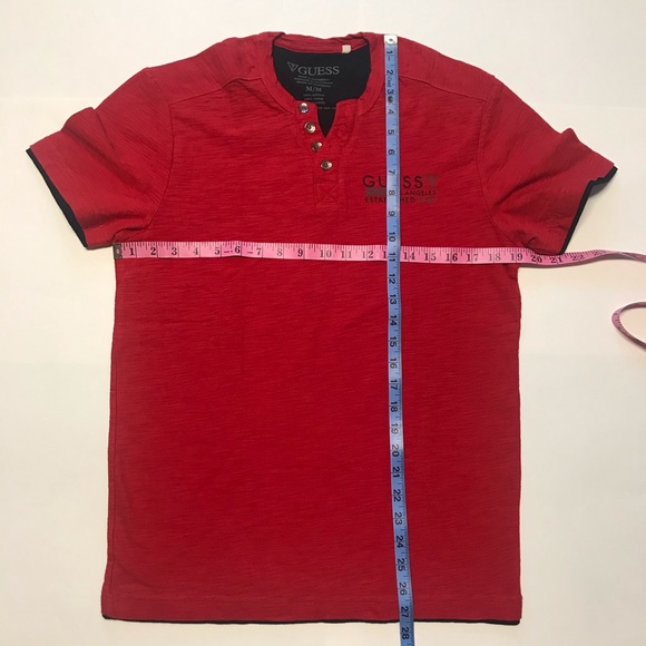 Lightly Used Guess Red with Buttons on neckline Men's Shirt - Medium - Picture 3 of 9